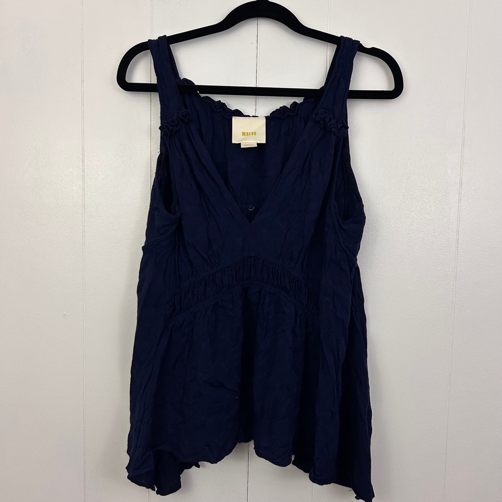 Maeve Navy Blue Sleeveless V-Neck Cotton Blouse
